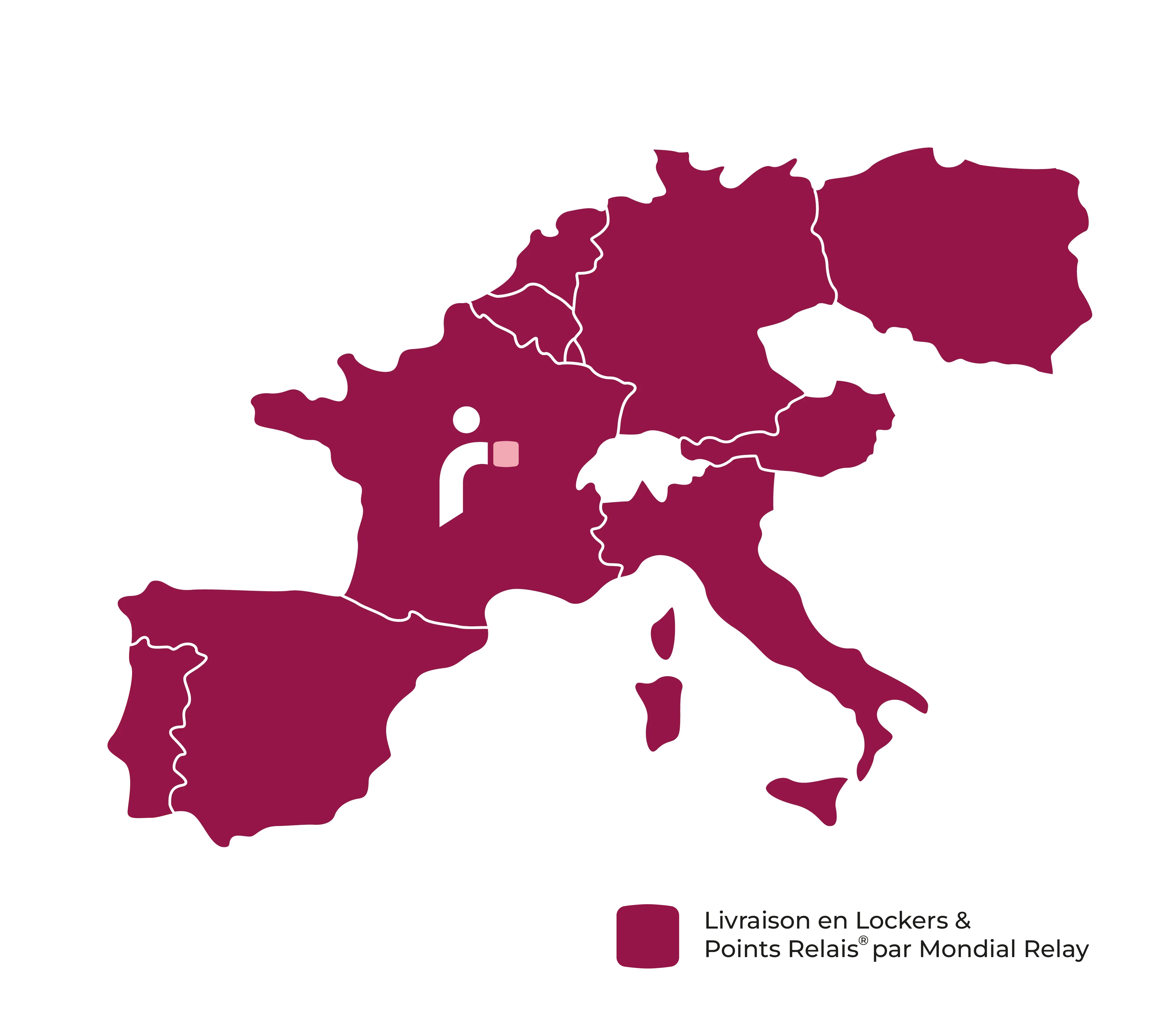 Carte des pays disponibles en livraison hors-domicile par Mondial Relay